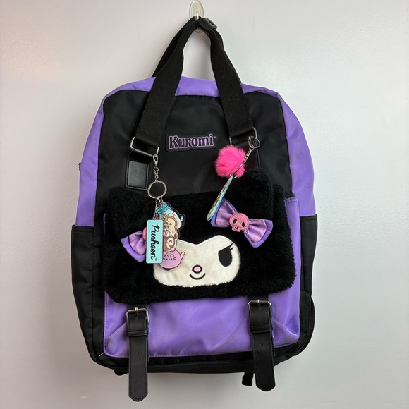 Kuromi Sanrio Fuzzy Face Pushkeen Backpack - Picture 4 of 15